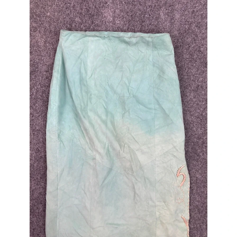 Michelle Julene Leather Skirt Teal Distressed Patina OOAK Small